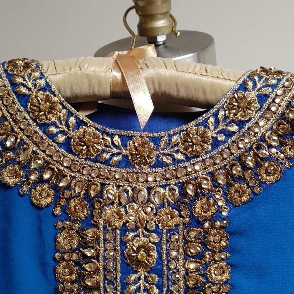 VTG Dramatic Chiffon with Gold Lamé Open Front Dress Size 2-6 - Picture 4 of 13